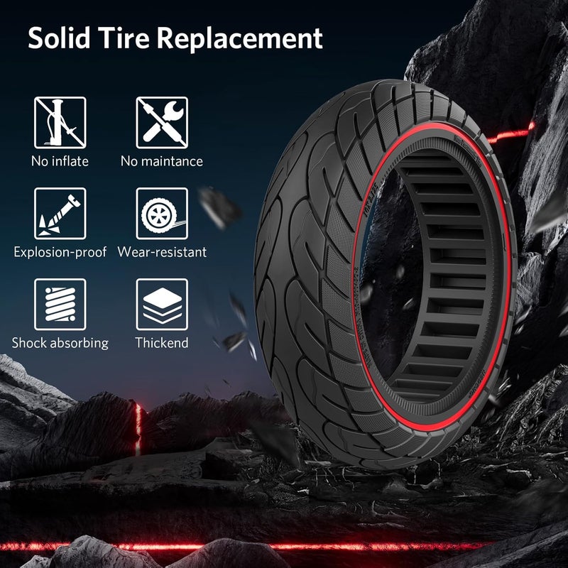 Cooryda 10x2.125 Scooter Tire, 10 inch Solid Rubber Tires Tubeless Front or Rear Replacement 10x2.125 Solid Electric Scooter Tire for Gotrax G4 Xr V2 Ninebot F25 F65 Hiboy S2 Pro 2pc Red - Image 4